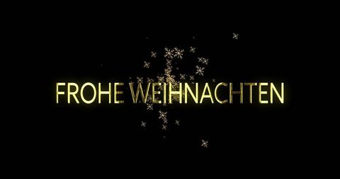 Festive text 'frohe weihnachten' with golden snowflakes