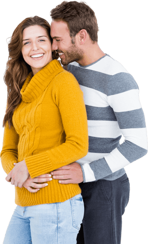 Transparent Happy Young Couple Embracing with Genuine Smile