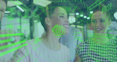 Innovative Data Interface Projection on Smiling Businesswoman