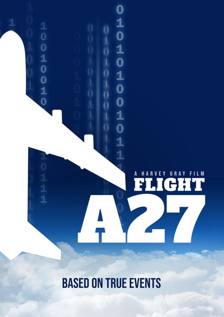 Flight A27 Film Poster with Airplane Silhouette and Binary Code - Download Free Stock Templates Pikwizard.com