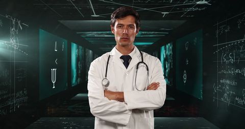 Doctor analyzing advanced mathematical equations