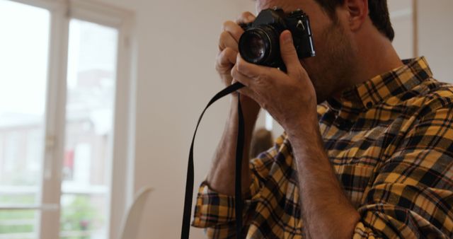 Caucasian Man Posing with Vintage Camera - Download Free Stock Images Pikwizard.com