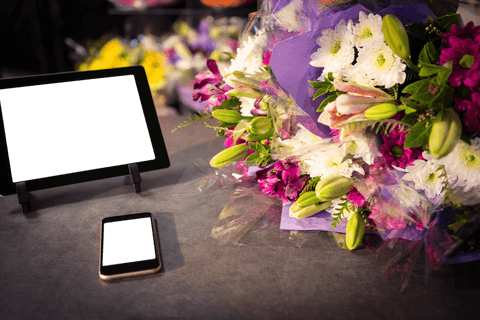 Floral Theme with Personal Devices on Transparent Display