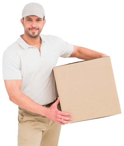 transparent image of smiling delivery man holding box in uniform - Download Free Stock Videos Pikwizard.com
