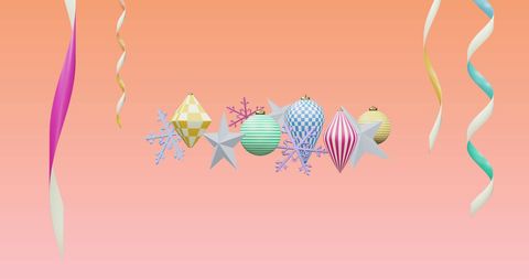 Festive New Year Christmas Ornaments on Pink Background