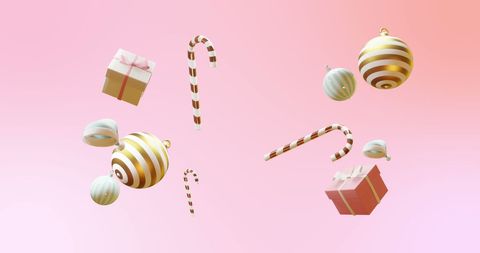 Festive Christmas Decorations Floating on Pink Background