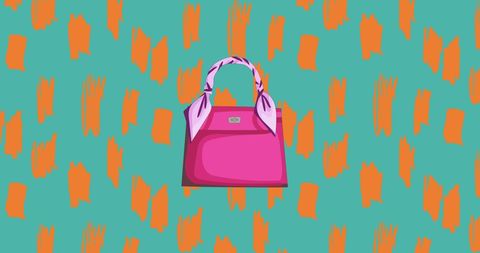 Vibrant pink handbag on colorful abstract background