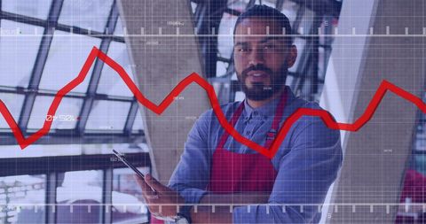 Barista Analyzing Business Data Chart on Smartphone