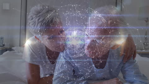 Senior Couple Engaging with Futuristic Digital Interface