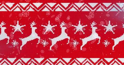 digital depiction of a christmas pattern featuring rows of stylized reindeer and snowflakes set against a vibrant red background. this image evokes a sense of warmth and celebration typical of the holiday season. perfect for use in festive marketing materials, holiday greeting cards, gift wrapping designs, and seasonal website banners.