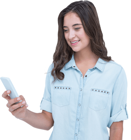 Smiling Young Woman Holding Phone Isolated on Transparent Background - Download Free Stock Videos Pikwizard.com