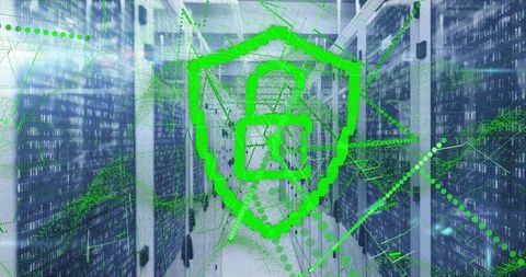 Cybersecurity Concept with Digital Security Shield in Data Center