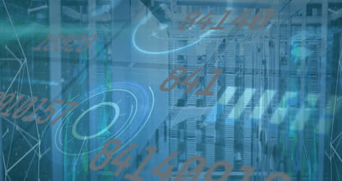 Futuristic Data Processing with Digital Numbers in Server Room