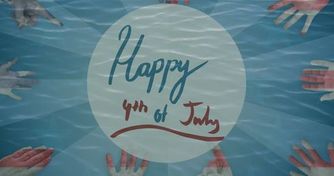 Happy 4th of July Greeting with Hands and Water Effects