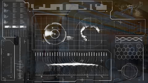 Futuristic Digital Interface with Data Animation in Server Room