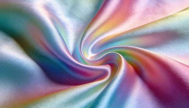 Iridescent satin swirl background with pearlescent sheen for fashion, beauty, packaging