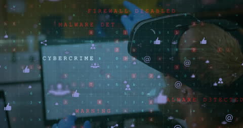 Cybersecurity Concept with Male Scientist on Computer