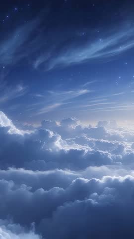 Cirrus streaks drifting and cumulus clouds shifting under starlit glow — vertical sky video
