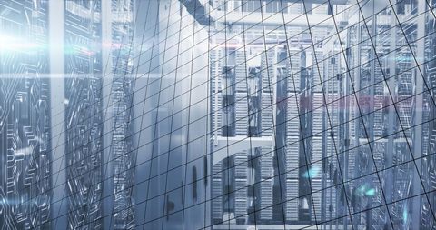 Futuristic Digital Circuit Overlay in a Modern Server Room - Download Free Stock Images Pikwizard.com