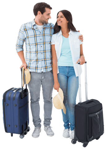 Couple Getting Ready for Vacation with Suitcases Transparent Background