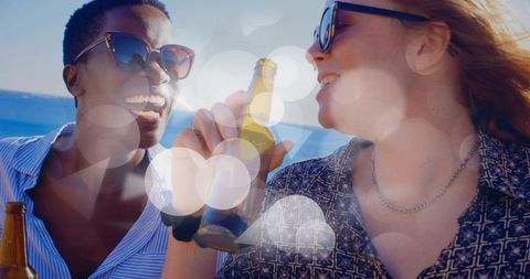 Friends Enjoying Drinks on Relaxing Boat Adventure at Sea