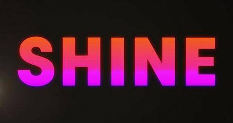 Bold shine typography glowing with warm-to-cool gradient and neon lens flare