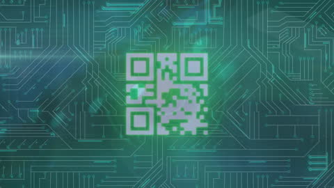 Futuristic QR Code with Circuit Board Background