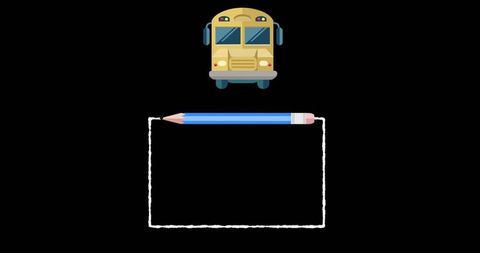 Symbolic educational design with school bus and pencil icons