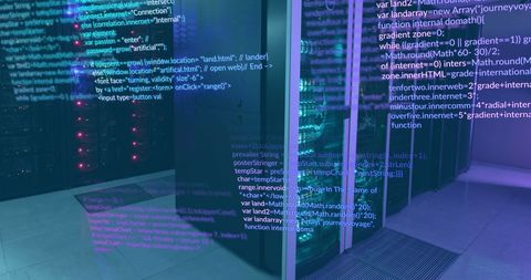 Digital Code Overlay Data Servers in Modern Data Center - Download Free Stock Images Pikwizard.com