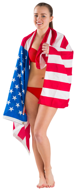 Young Woman in Red Bikini with Transparent American Flag - Download Free Stock Videos Pikwizard.com