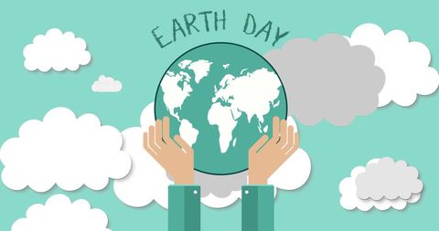 Earth Day Celebration with Hands Holding Globe in Cloudy Sky