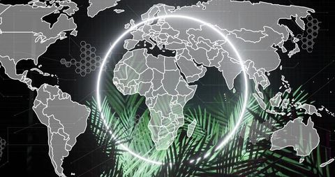 Futuristic world map visualization with neon elements