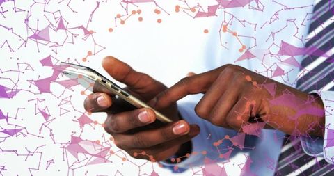 Businessman Using Smartphone with Abstract Neural Network Overlay