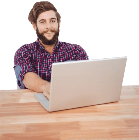 Transparent Background Hipster Man with Laptop Smiling Confidently - Download Free Stock Videos Pikwizard.com