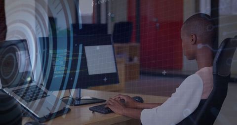 Innovative Businesswoman Operating Cutting-Edge Data Interface