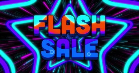 Bold neon flash sale banner featuring 3d gradient typography and pulsing starburst glow