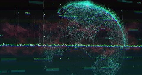 Digital glowing globe with futuristic data visualizations