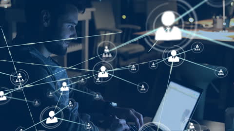 Businessman Networking Through Digital Connections in Office