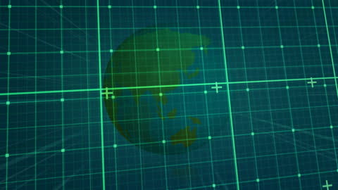 Animated Digital Grid Overlaying World Map Visualization