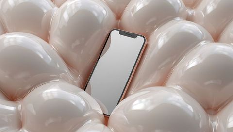 Smartphone in elegant glossy bubble setting with rose gold frame