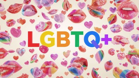 LGBTQ+ Pride Typography Celebrating Rainbow Letters with Glossy Heart Lip Balloons