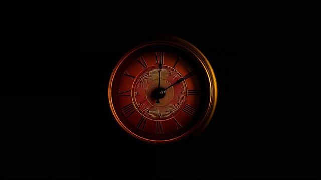 Glowing antique clock face with roman numerals against dark background