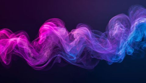 Flowing magenta and blue smoke ribbon curling across dark navy backdrop neon gradient