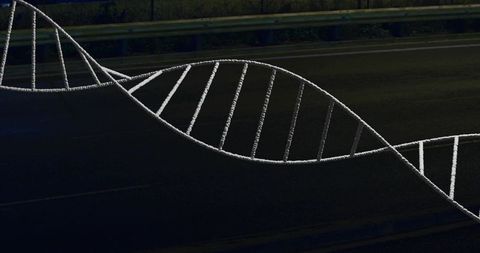 White helix rope spanning dark asphalt road at night with guardrail and lane marks