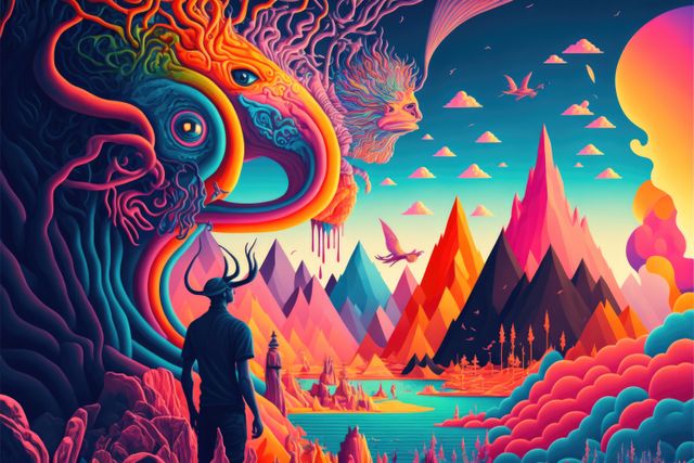 Surrealist Fantastical Landscape with Imaginative Creatures and Psychedelic Colors - Download Free Stock Images Pikwizard.com