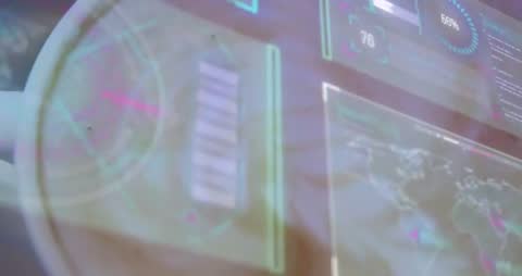 Futuristic Holographic Interface Display Over Workspace