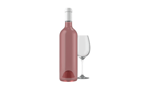 Transparent bottle of wine with glass on simple background