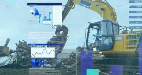 Digital excavator processing scrapyard data graphics