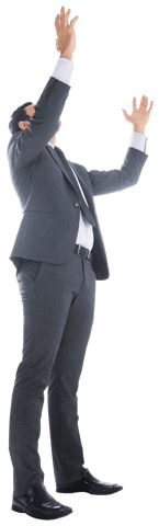 Energetic Businessman Raising Hands on Transparent Background