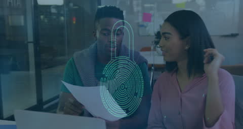 Diverse Colleagues Analyzing Documents with Digital Padlock